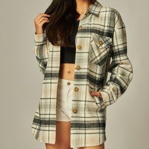Flannel Plaid Oversized Shacket Button Down Jacket